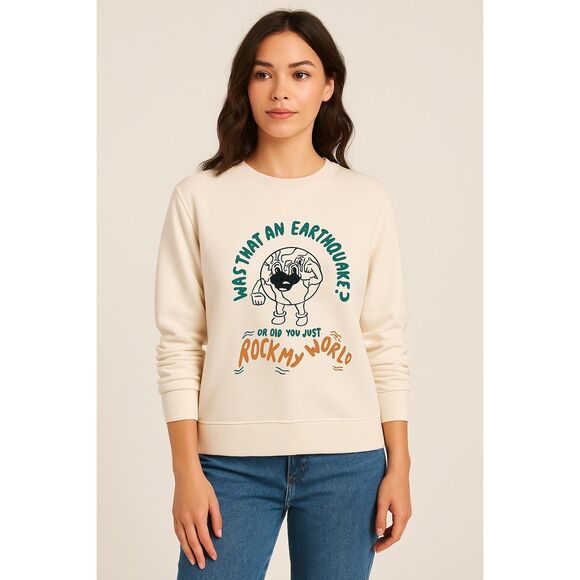 ICON Denim Rock my World Graphic Sweatshirt Beige Size S - Picture 1 of 12